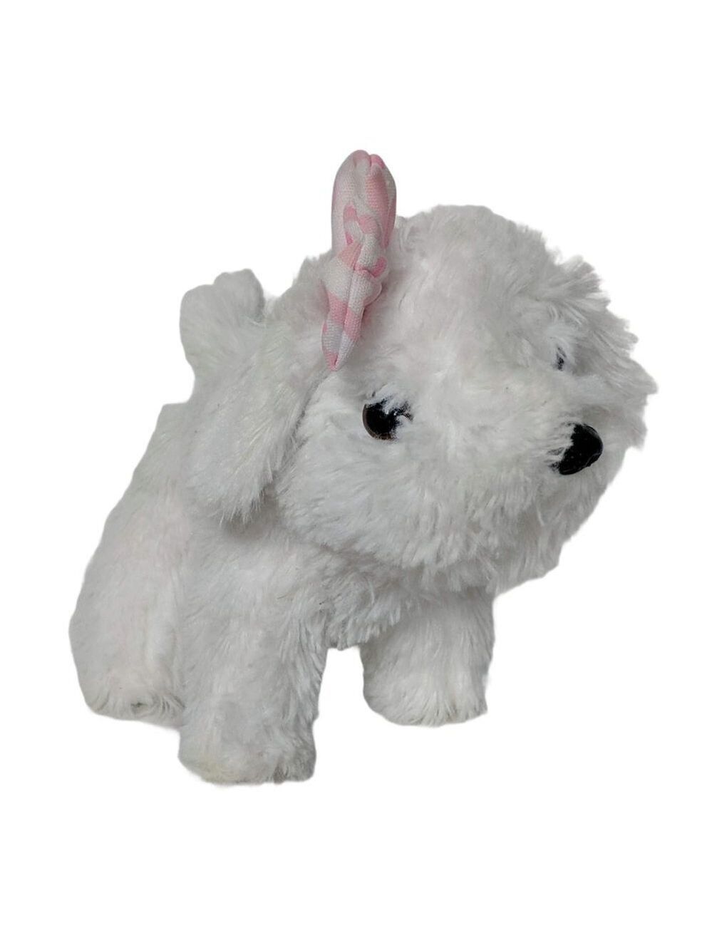 Kingstate Corp White Puppy Dog Plush Pink Bow